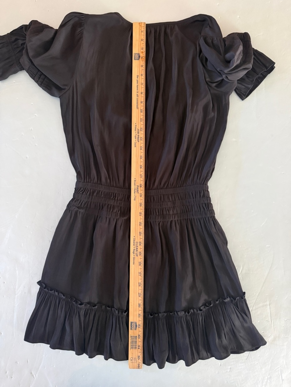 RAMY BROOK Black Dress Sz L Drop Waist Ruffle Hem Tie Neck Modern Elegance - Picture 11 of 16